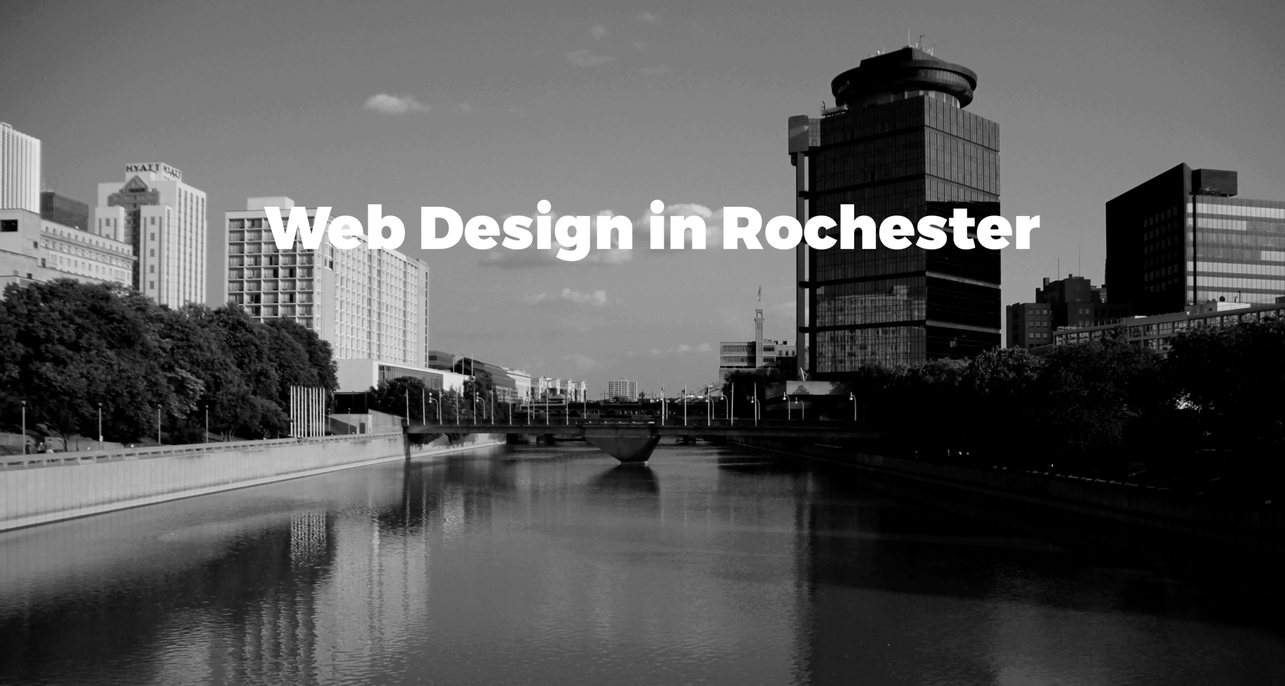 A photo of downtown Rochester that my dad took, that says Web Design in Rochester