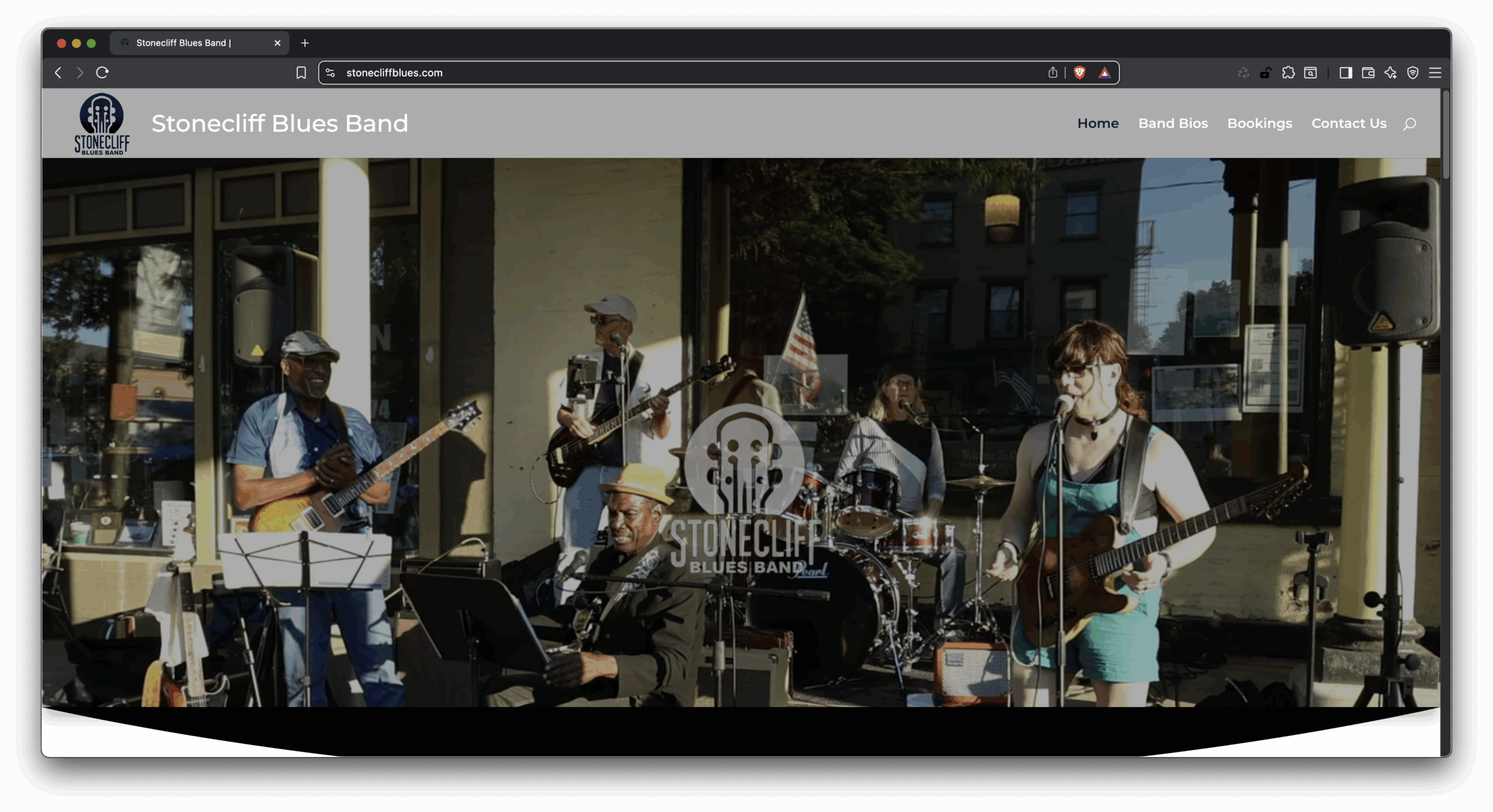 Stonecliff Blues Band Hero Section screenshot, my dad's blue's band here in Rochester NY
